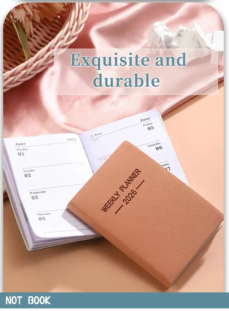 A7 2026 daily planner notebook with Morandi PU cover, weekly calendar, 64 sheets/128 pages