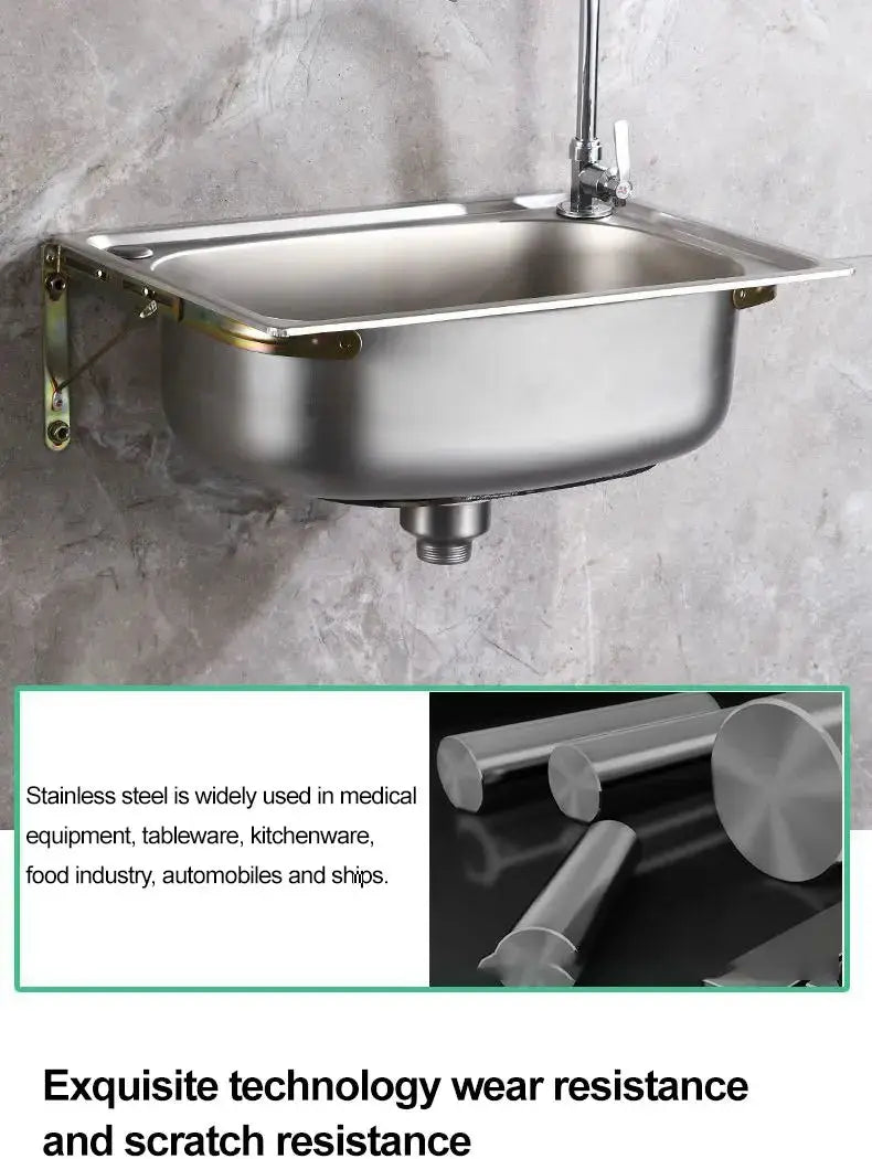 Simples Market 304-grade stainless steel wall-hung sink with bracket, single bowl