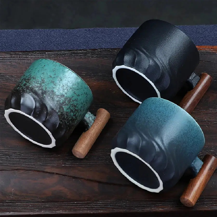 Creative Handmade Exquisite Vintage Coffee Cup With Wooden Handle Porcelain Mug For Home Kitchen Bar