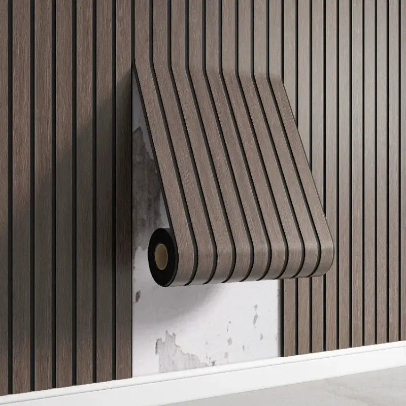 3M New Grille 3D wood-grain wall sticker roll; brown self-adhesive wall panel with vertical slats