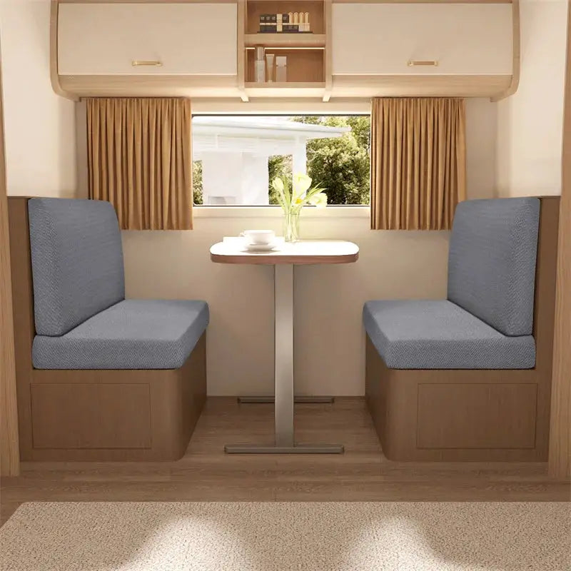 2-pc polar fleece RV dinette cushion covers in blue-gray for booth seats, Simples Market