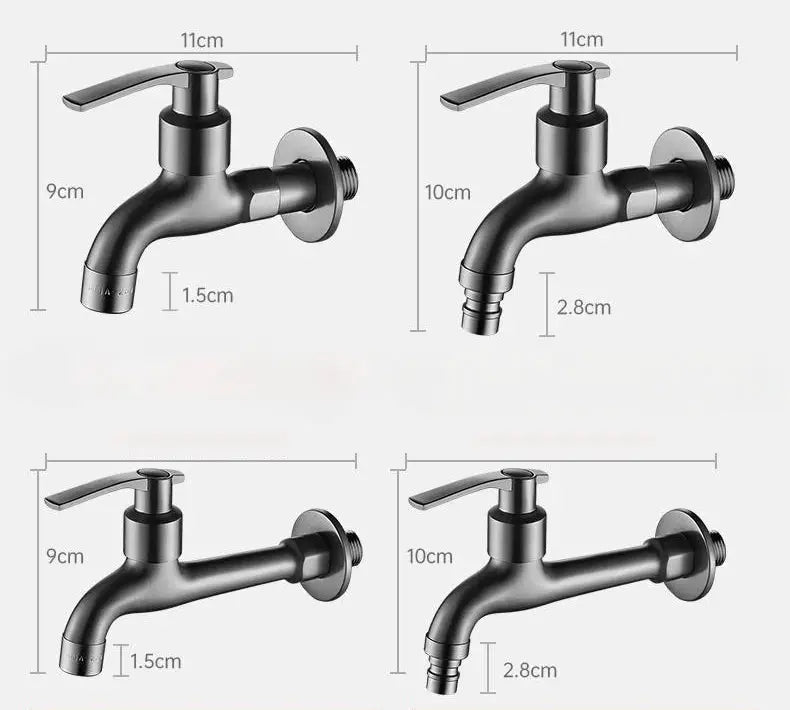 Simples Market copper wall-mounted faucet set, four lever taps for washing machines and basins.
