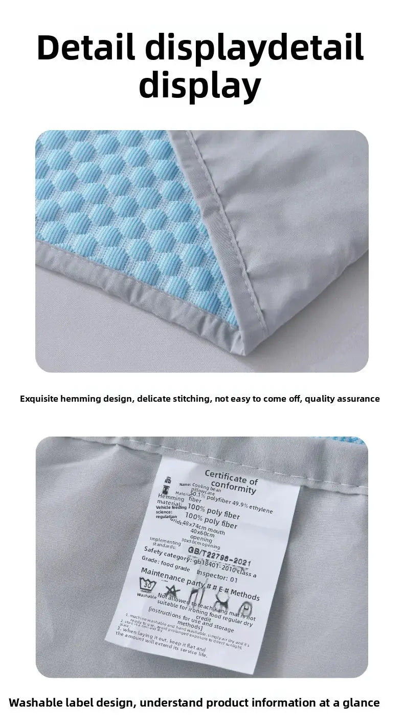 Simples Market gray Summer Cool Bean Pillowcase with blue breathable mesh panel, 48 x 74 cm.