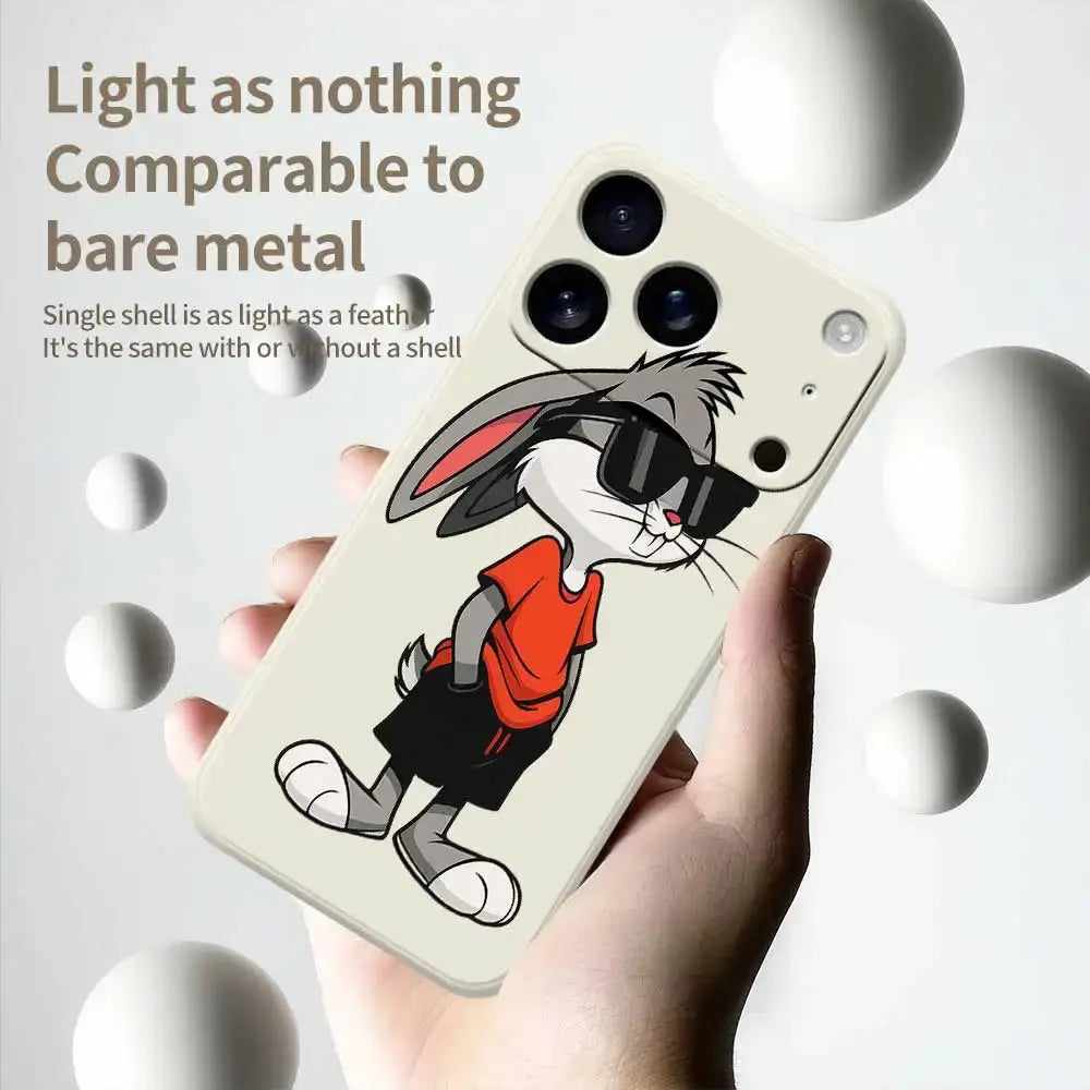 Simples Market Cool Rabbit silicone phone case for iPhone, beige with cartoon bunny wearing sunglasses
