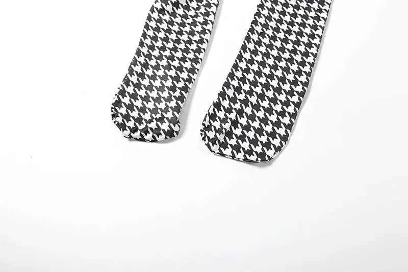 Shestyle houndstooth patterned fabric strips for women jumpsuit, black and white, two pieces Simples Market