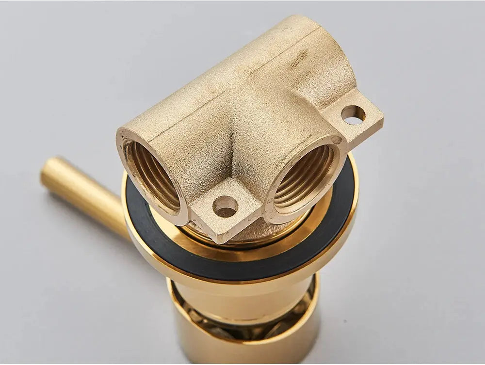 Brass concealed mixer diverter valve by Simples Market; black seal, dual-function hot/cold valve.