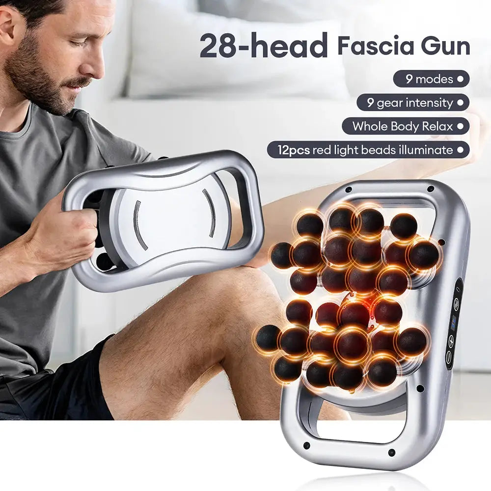 Gray 30-head body massage gun with fascia massage heads