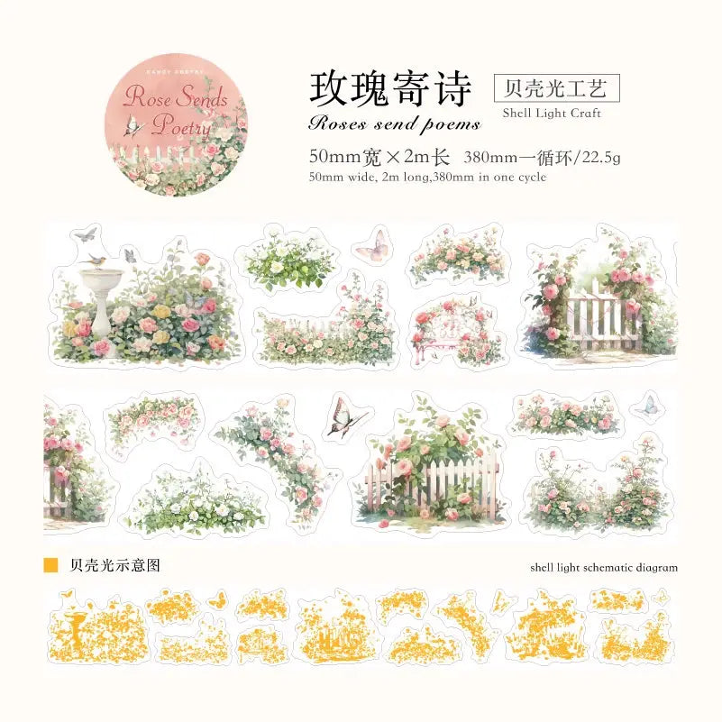 Jianqi PET Plant Vine and Branch Pattern Decorative Tape 50mm by 2m For Scrapbooking DIY Crafts Masking Tape
