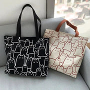 Kawaii Cat Cartoon Canvas Tote Bag For Women With Durable Zipper And Japanese Style Cat Pattern
