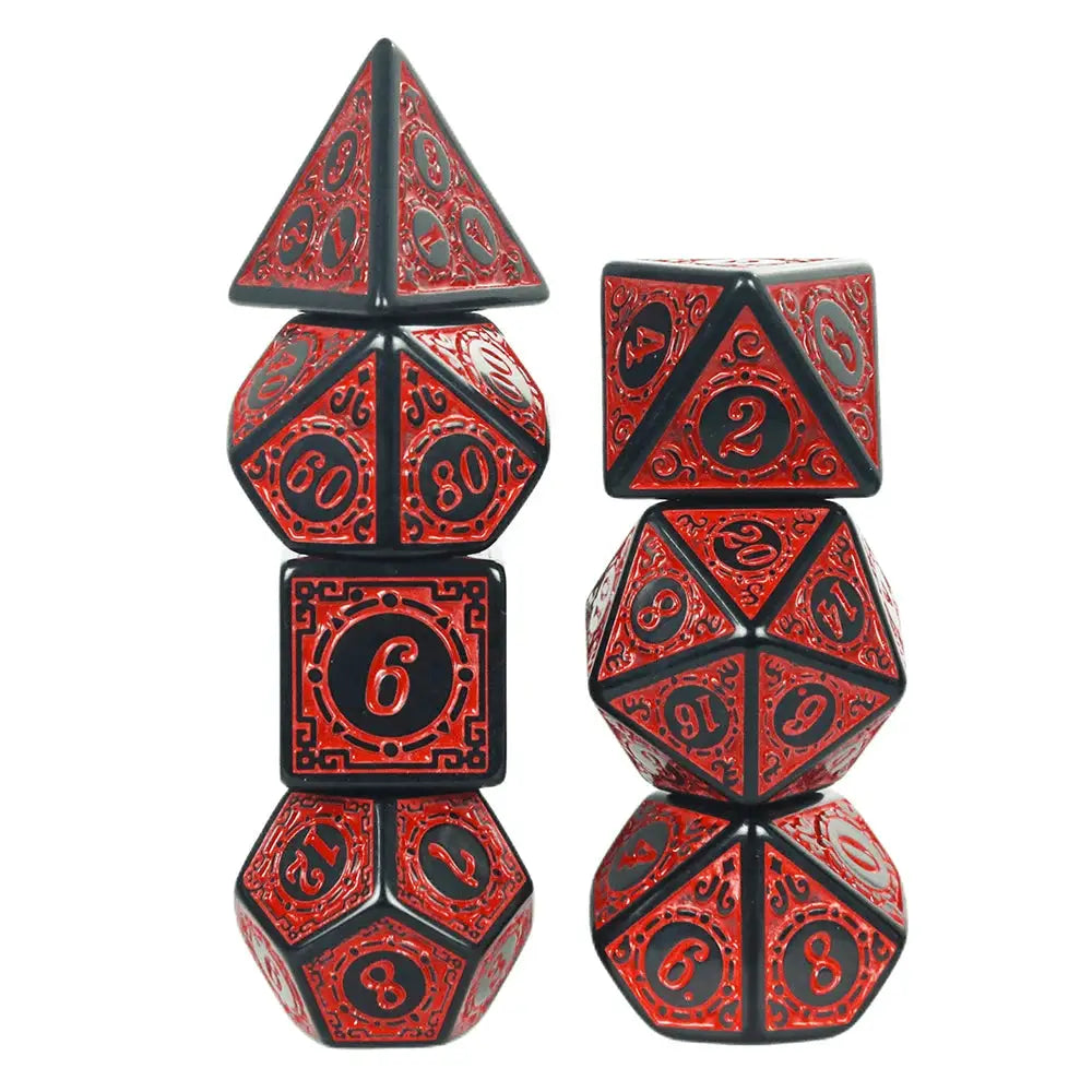 DNDGame Polyhedral Dice Set With Textured Pattern 7 Piece D4 D6 D8 D10 Percentile Die D12 D20 For RPG Tabletop Games