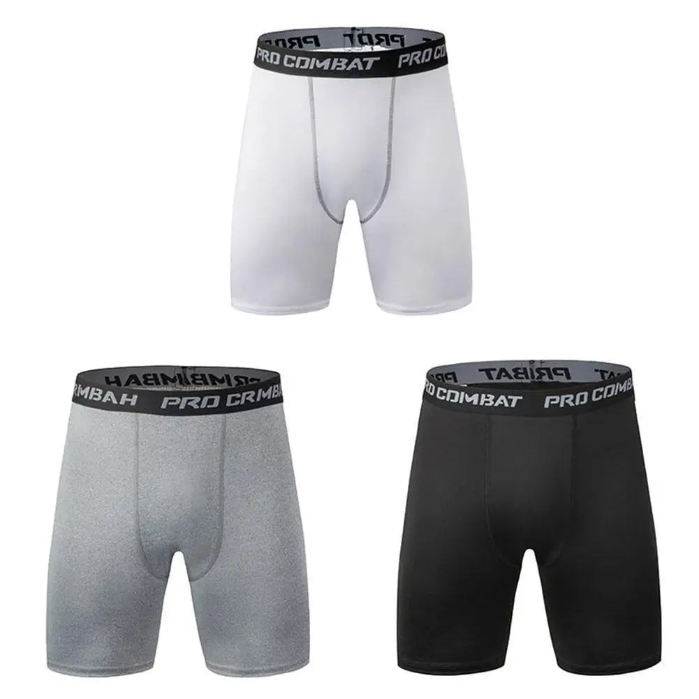 Men's bodybuilding compression shorts set of 3 in white, grey and black with Pro Combat waistband