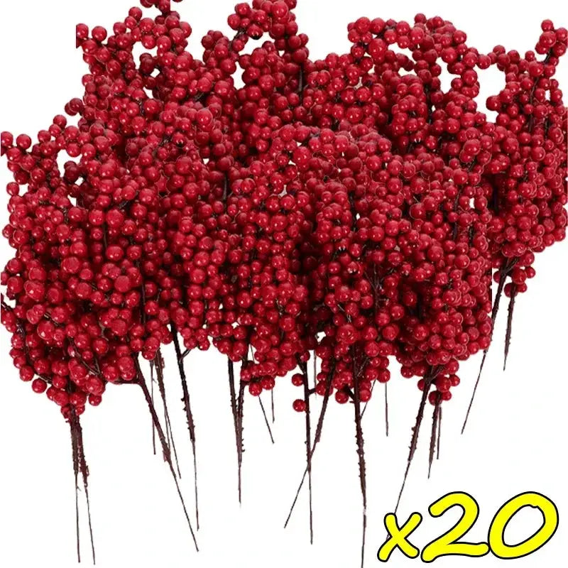 50 Count Artificial Holly Berry Stem With Red Berries For Christmas Tree Decoration Home Decor Ornament