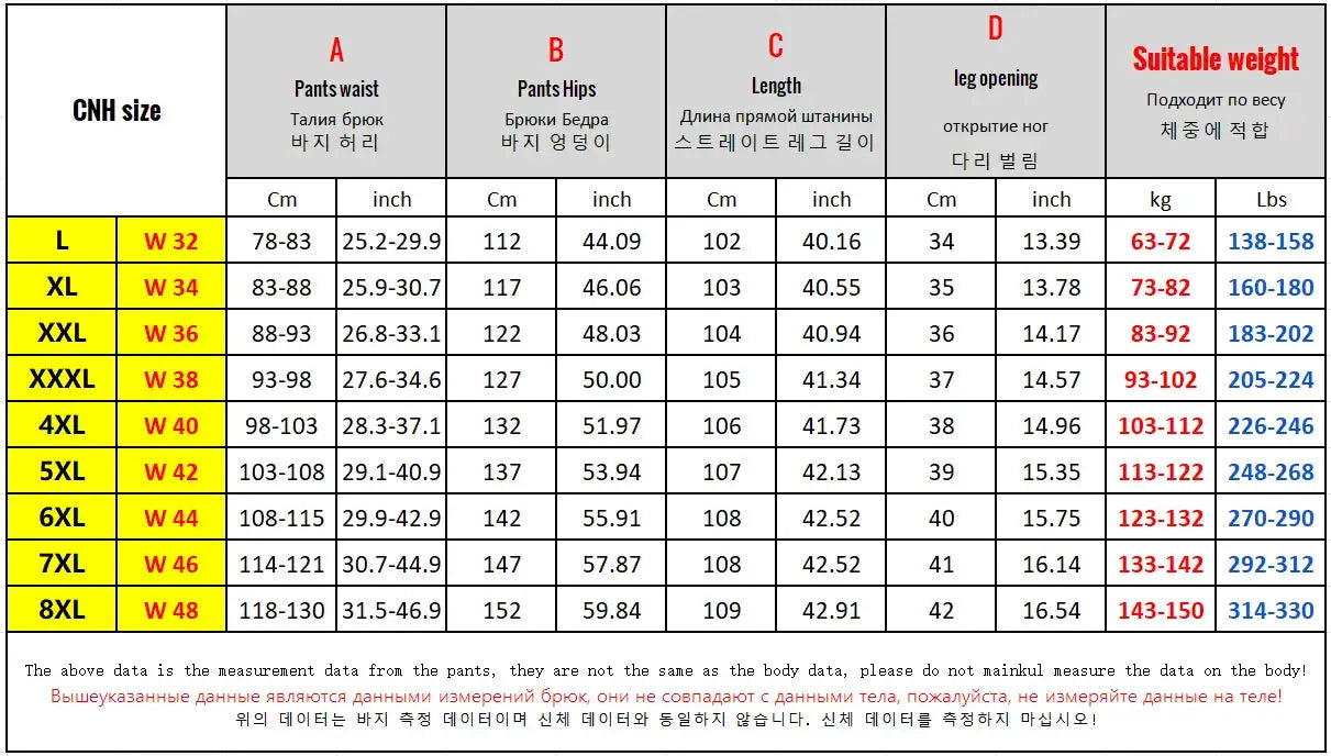 Extra-large men's baggy denim jeans size chart in classic black with waist, hip, length, and leg opening Simples Market