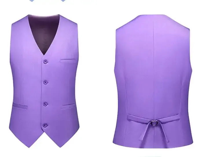 Purple men's vest waistcoat, slim-fit V-neck, back tie, size 6XL
