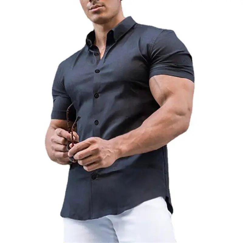 Men's slim-fit short-sleeve dress shirt, navy, Simples Market