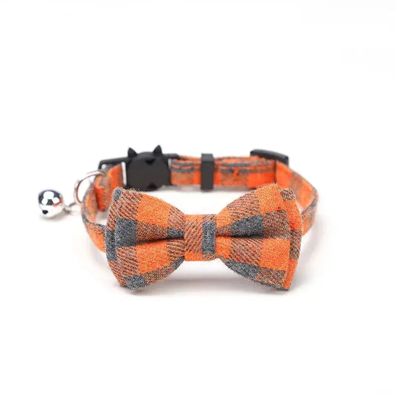 Pet Breakaway Cat Collar With Bow Tie And Bell Plaid Christmas Red Adjustable Elastic For Cats And Small Dogs