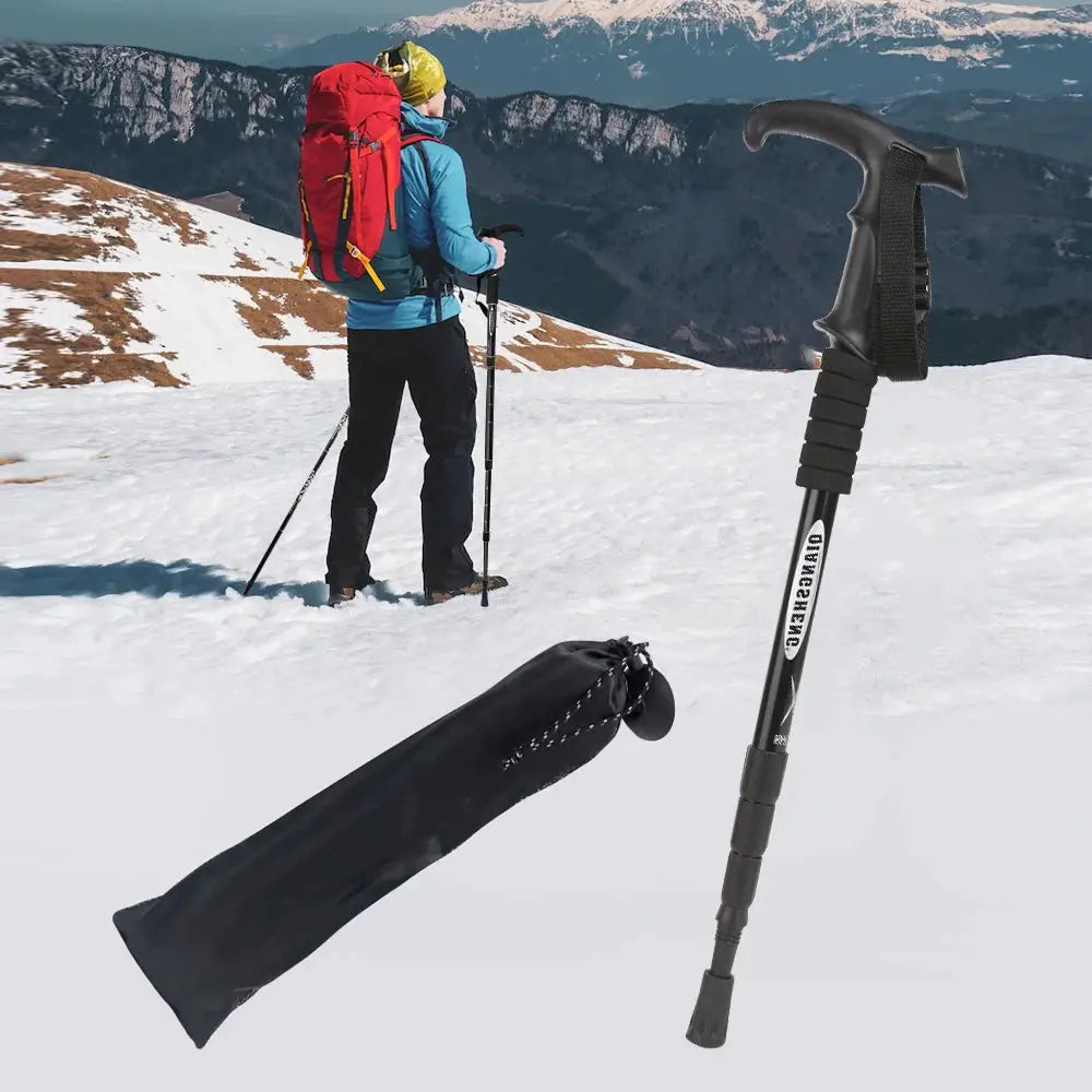 Outdoor Folding Trekking Pole 4 Section Portable Telescopic Hiking Stick Lightweight For Camping And Climbing