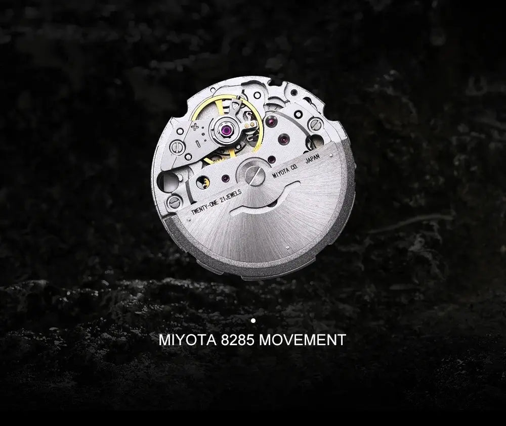 CADISEN DD40 watch movement with Miyota 8285 automatic mechanism in silver on dark surface