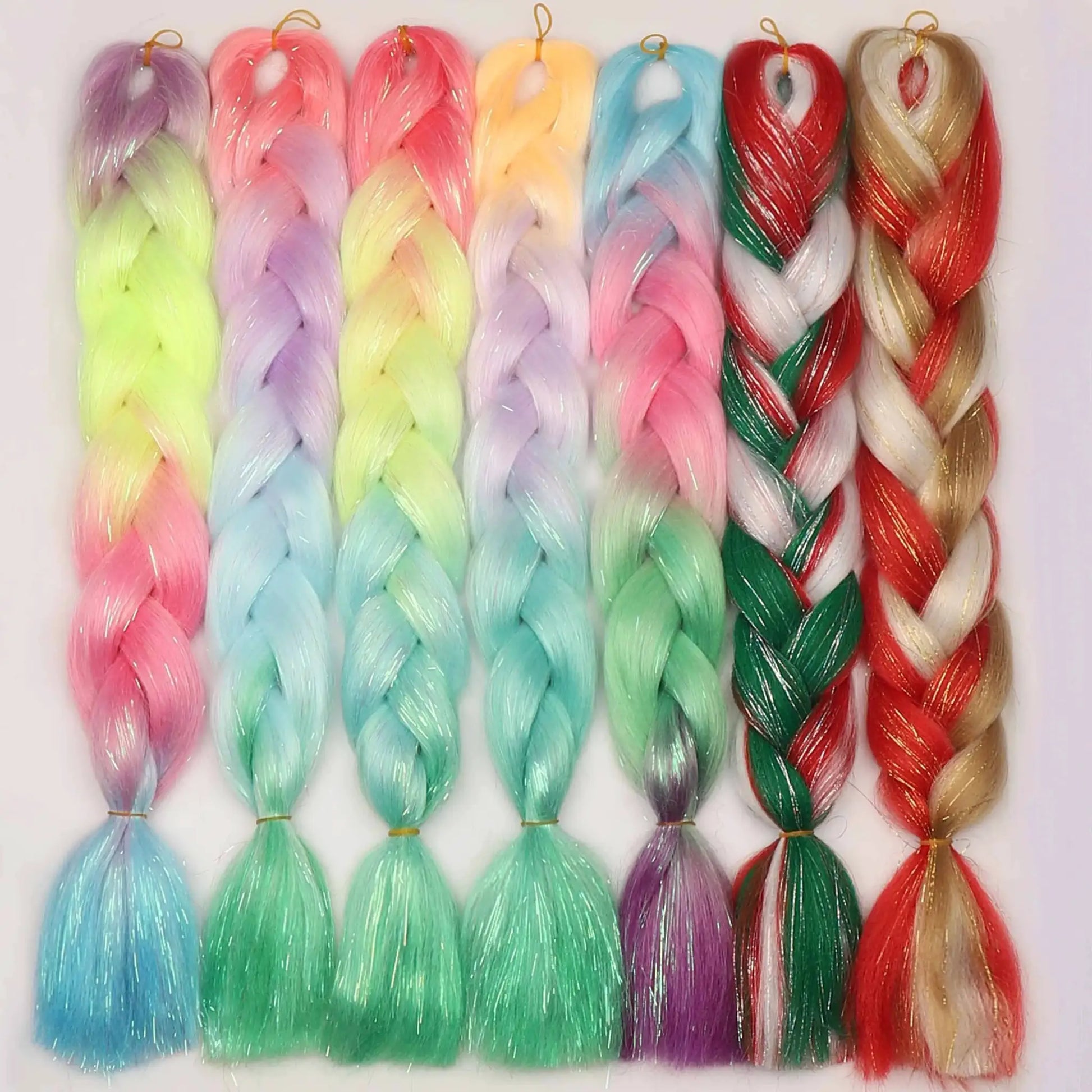 Simples Market synthetic Kanekalon crochet hair extensions, pre-stretched curly jumbo braids in assorted pastels.