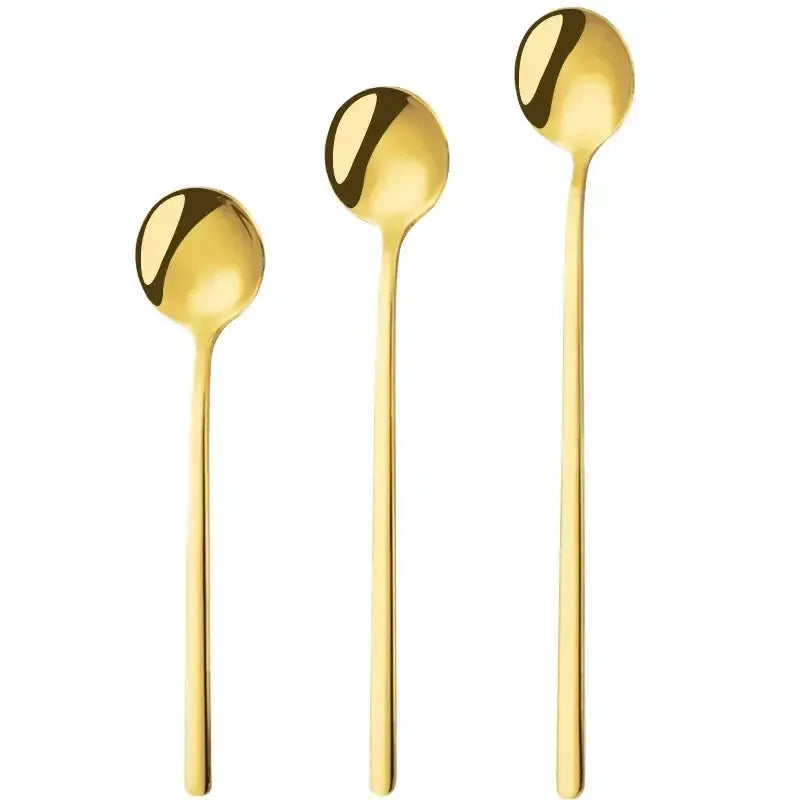 Cute Long Handle Stainless Steel Gold Finish Coffee Dessert Ice Cream Spoons Kitchen Tableware Set for Wedding