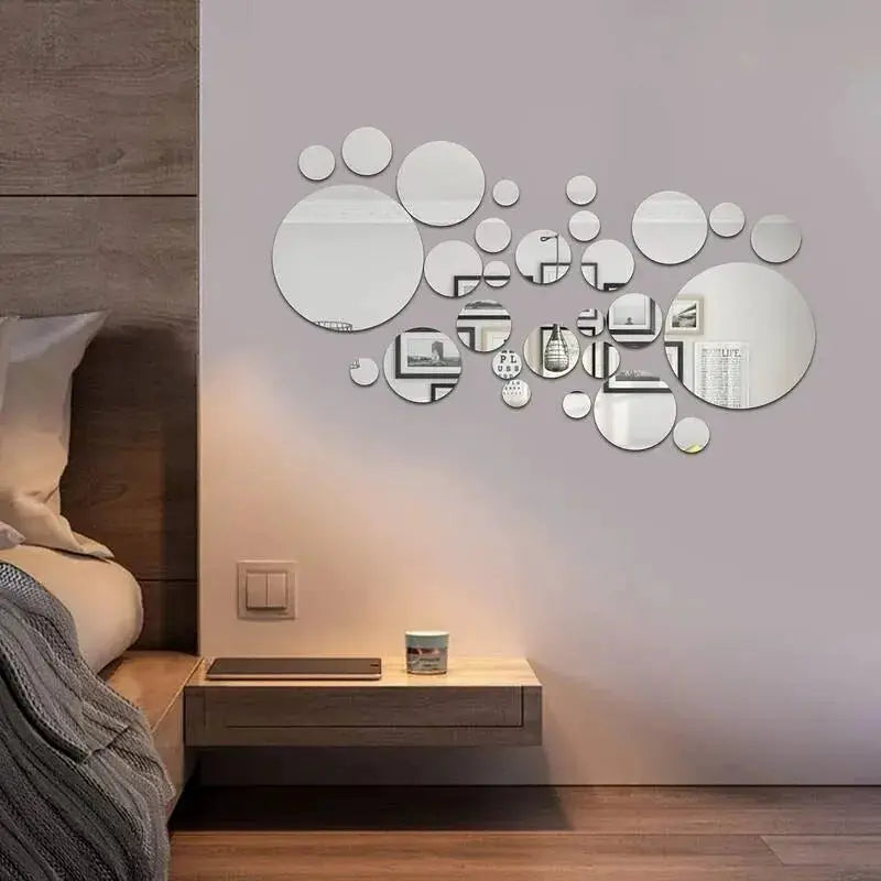 26 Pcs 3D Acrylic Mirror Wall Sticker Set Round Mirrors For DIY Bedroom Bathroom And TV Backdrop Decor