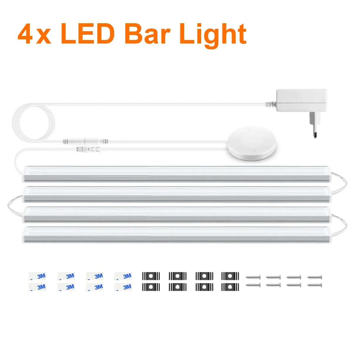 Under-cabinet LED bar light kit, 4x white bars with touch sensor dimmable switch by Simples Market