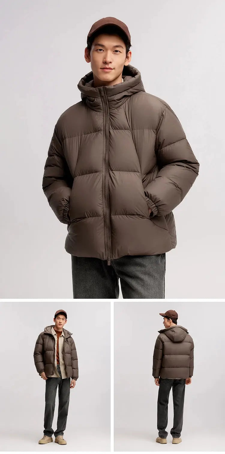 Semir men's brown down jacket, hooded puffer outerwear by Simples Market.