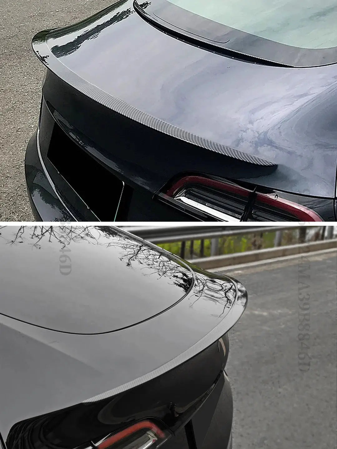 Rear trunk spoiler wing for Tesla Model 3/Y, Simples Market, black finish with textured edge