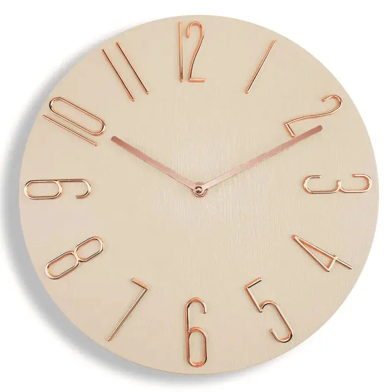 30cm beige wall clock with copper-tone wire numerals and hands, no second hand, Nordic style