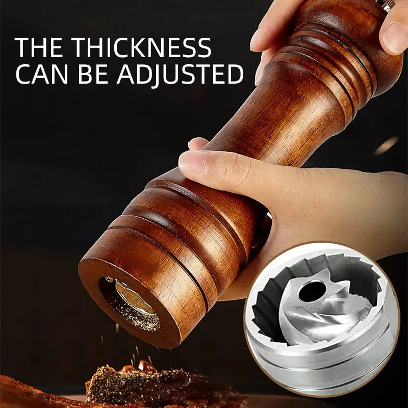 Classical Oak Wood Pepper Spice Mill Grinder Set With Adjustable Ceramic Grinding Core For Handheld Seasoning