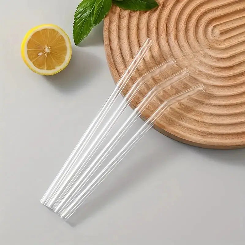 Heat Resistant Glass Straws Set Of Five With Brush Reusable Washable