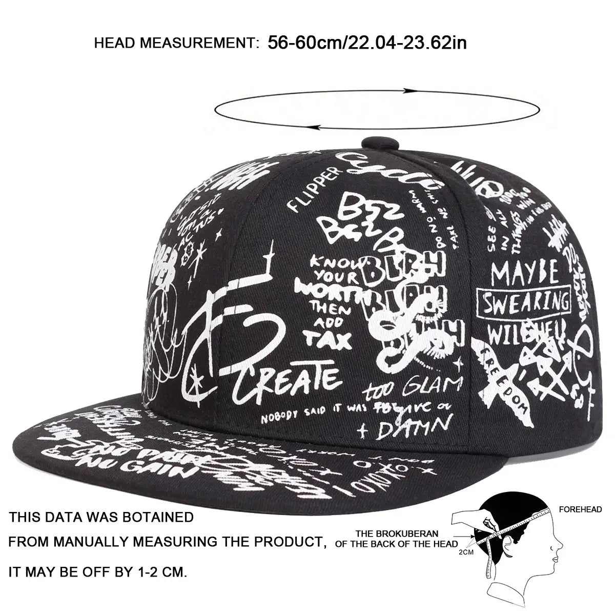 Unisex Black And White Letter Graffiti Hip Hop Baseball Cap Outdoor Adjustable Sunscreen Hat Spring And Autumn