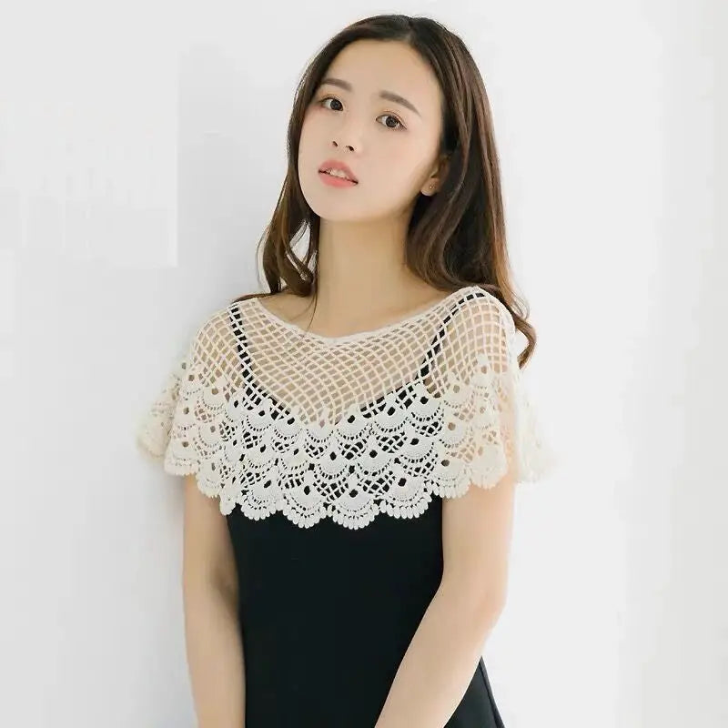 LunaFleur Sunflower Lace Knit Shawl Wrap For Bridal And Evening Wear Elegant Hollow Out Crochet Capelet