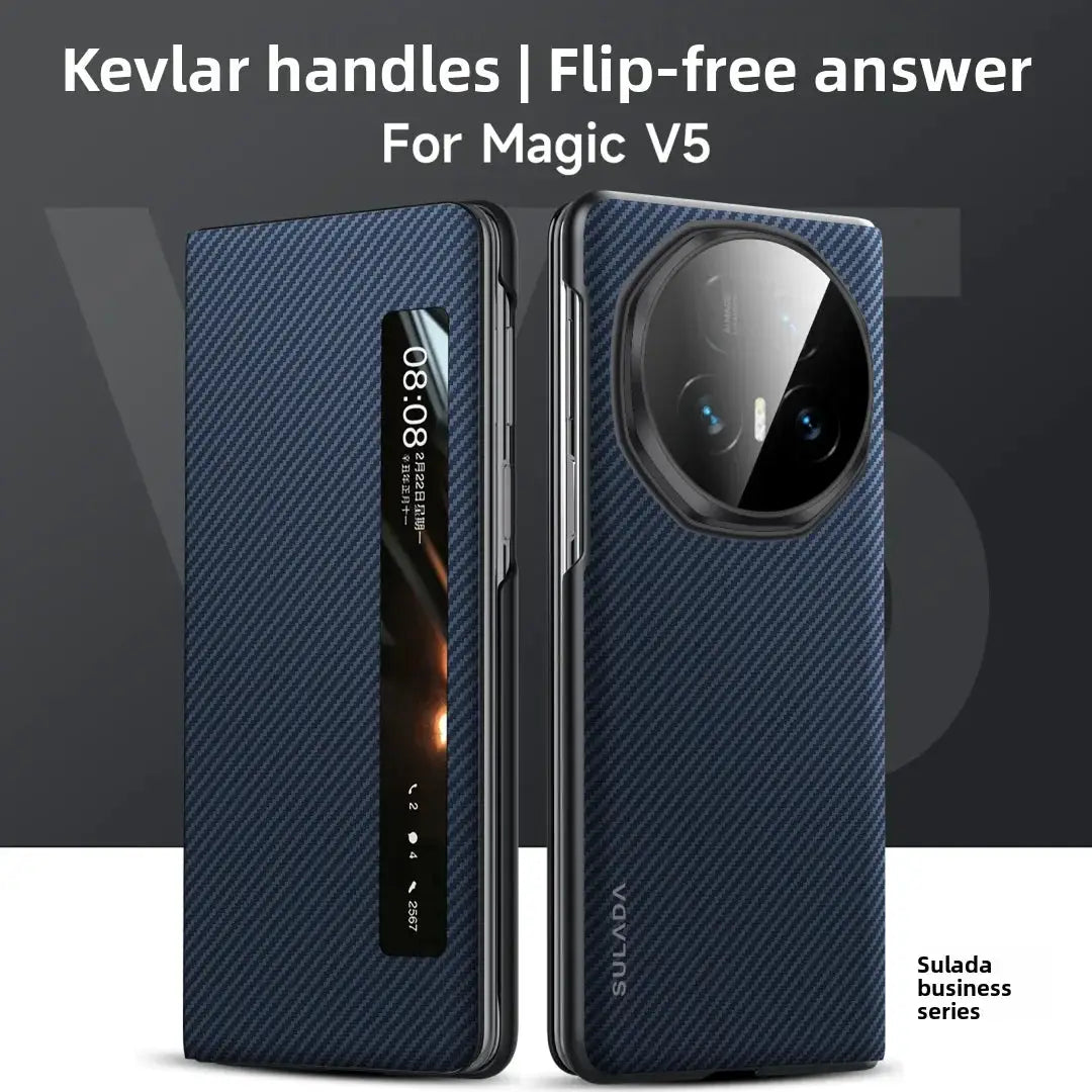 Simples Market carbon fiber flip phone case for Honor Magic V5/V3, blue pattern with circular camera window (2 cases)