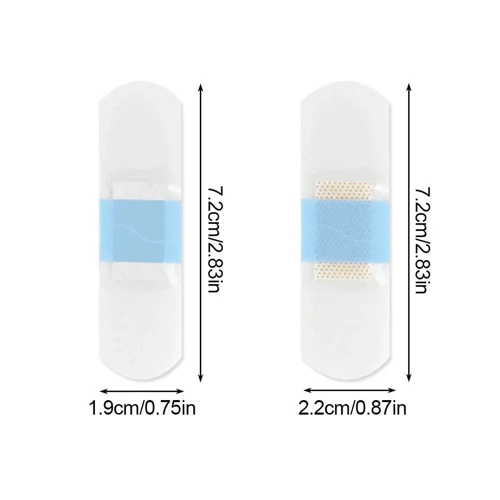 Simples Market waterproof adhesive wound plaster set; transparent and invisible, two plasters shown (1.9 cm and 2.2 cm wide)