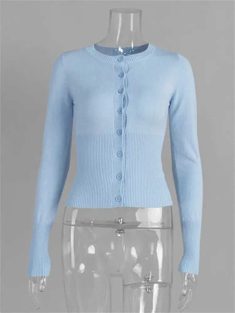 Tossy Casual Knit Cardigan for Women Long Sleeve Ribbed Patchwork Cropped Top Elegant Slim Knitwear for Autumn Winter