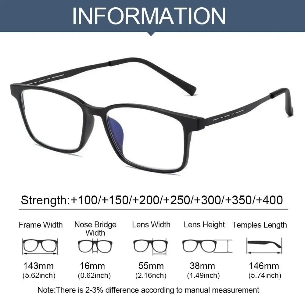 Pure Titanium Reading Glasses For Men With Anti Blue Light Technology And Diopter Range 1.0 To 4.0