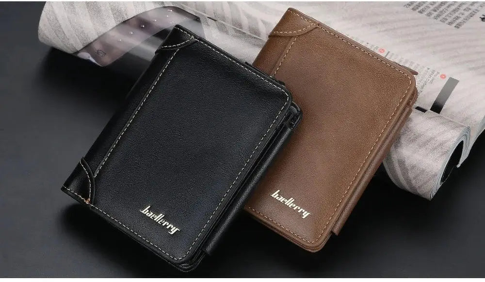 Baellerry short wallets for men in black and brown PU leather with RFID blocking front-pocket (2-pack)