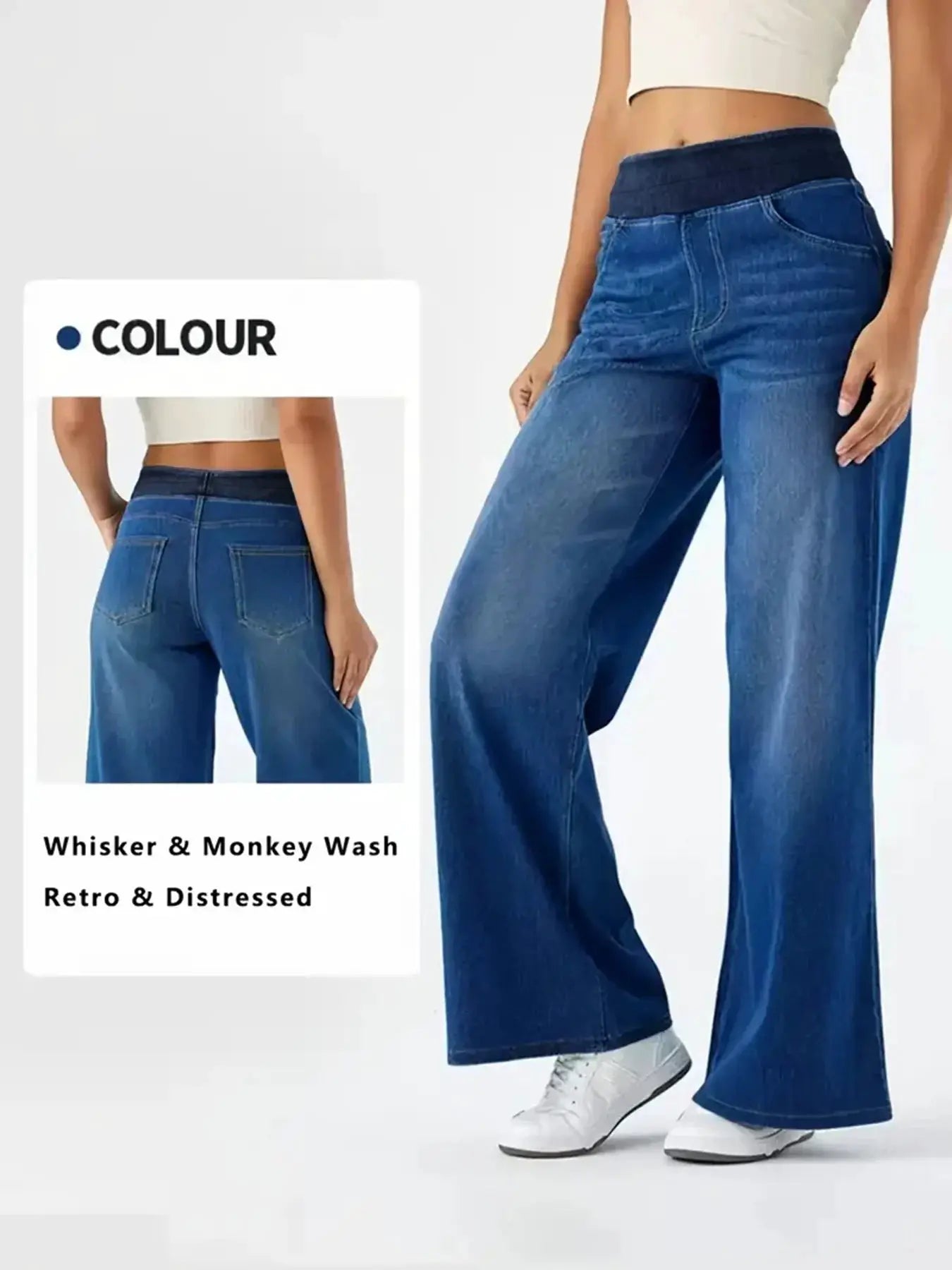 Y2K Baggy Jeans For Women Ribbed High Waist Loose Straight Leg Denim