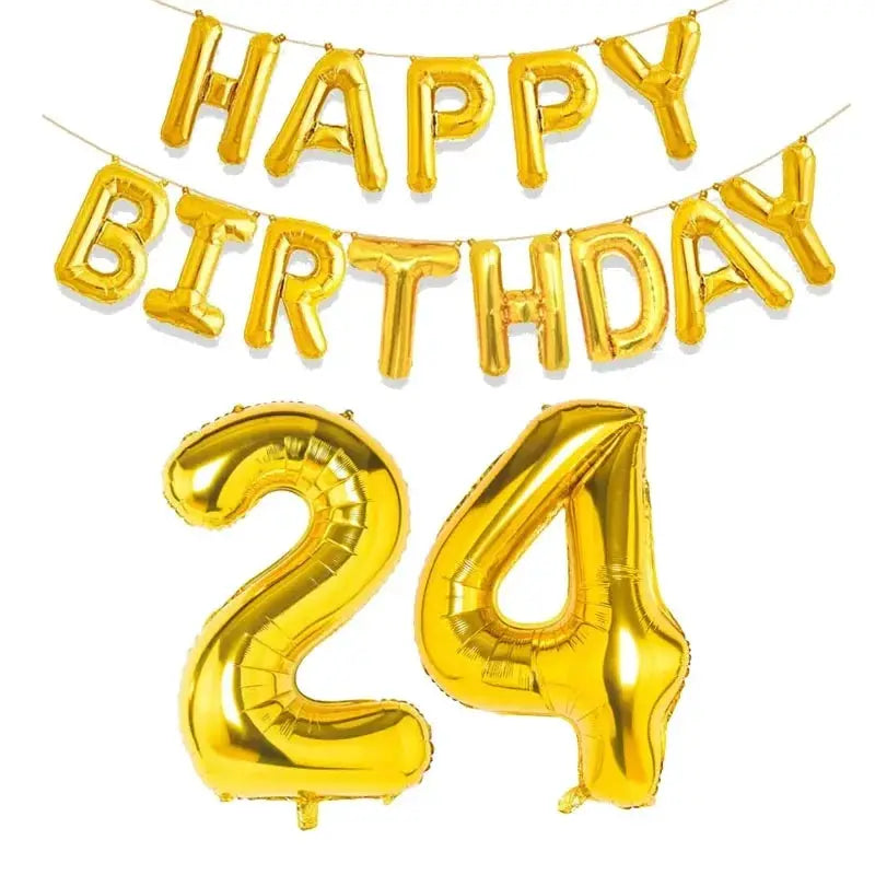 15 Piece Gold Happy Birthday Foil Balloons Set With Numeric Cutouts For Milestone Ages 10 To 60 Kids And Adults