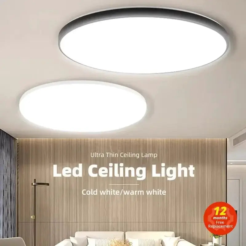 Two round ultra-thin LED ceiling light panels for modern bedroom and kitchen lighting