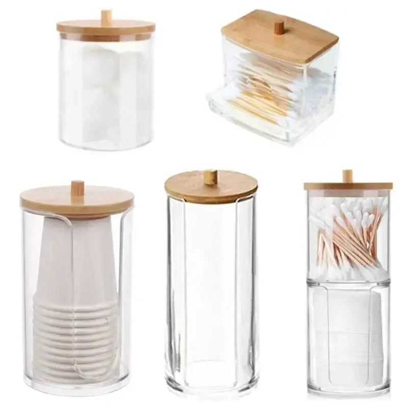 ClearNest Acrylic Storage Box Bathroom Organizer Transparent Box With Bamboo Lid For Cotton Pads Swabs QTips