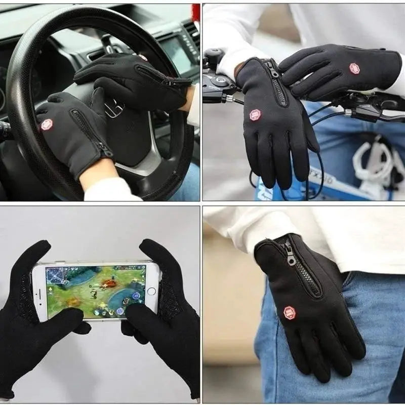 Winter Gloves For Men Waterproof Windproof Cold Weather Warm Touchscreen Zippered Gloves For Snowboard Riding Driving