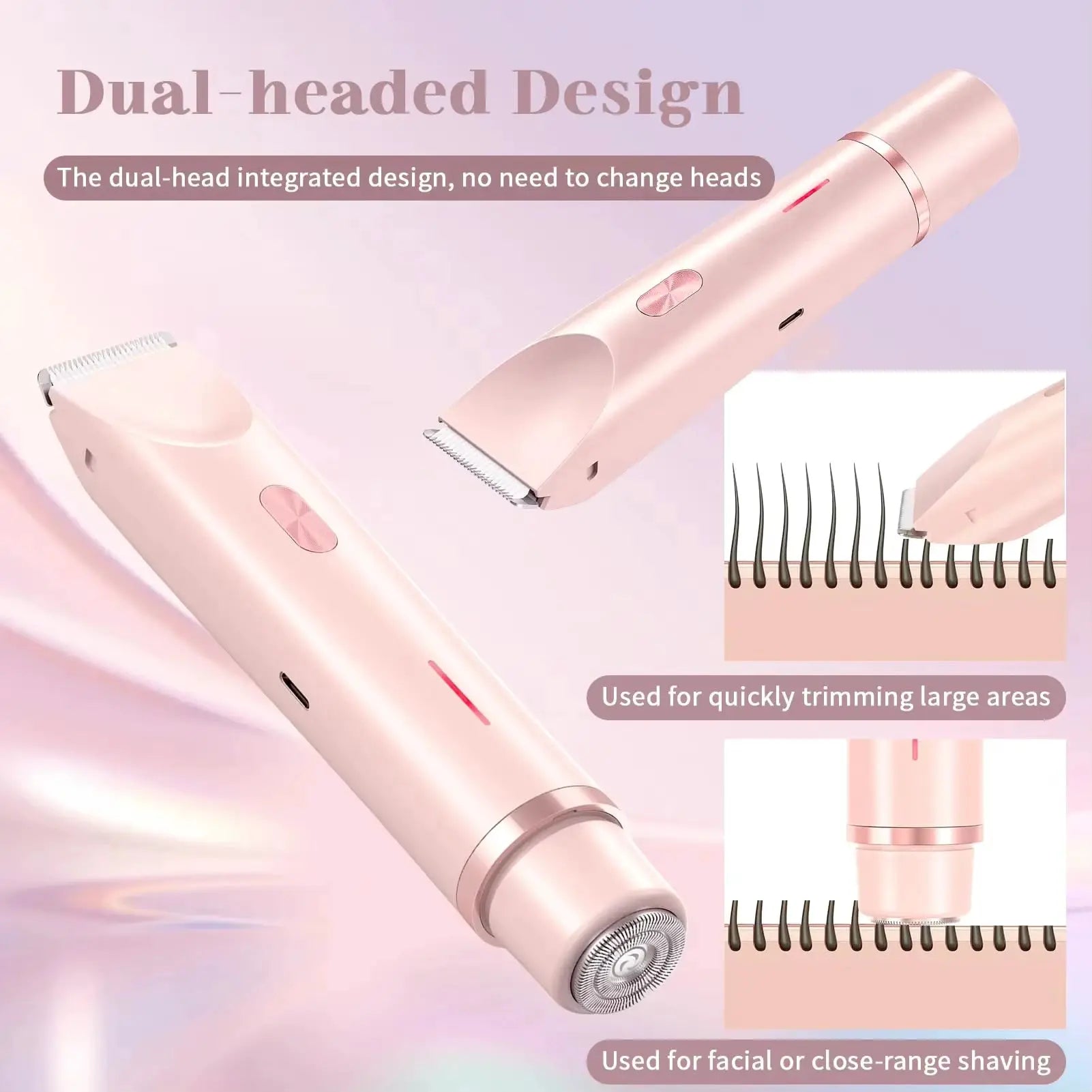 AquaGleam Mini Shaver for Women Waterproof Rechargeable Dual Head Bikini Trimmer and Body Hair Remover