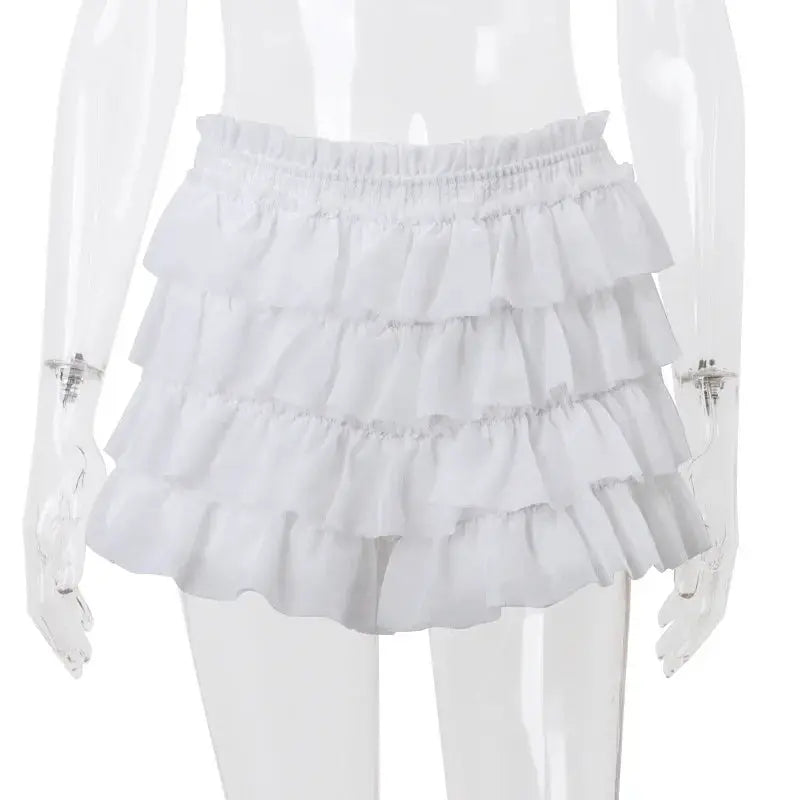 Y2K Ruffle Tiered Mini Skirt Co Ord Set Tie Front Top 2 Piece Elegant