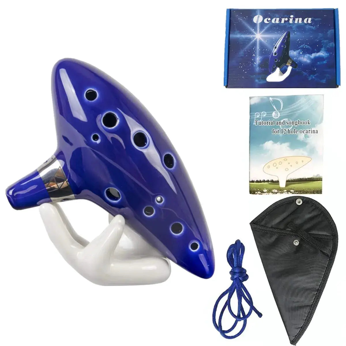Miwayer 12 Tone Alto C Ceramic Ocarina Musical Instrument With Song Book Neck String And Cord Carry Bag Blue