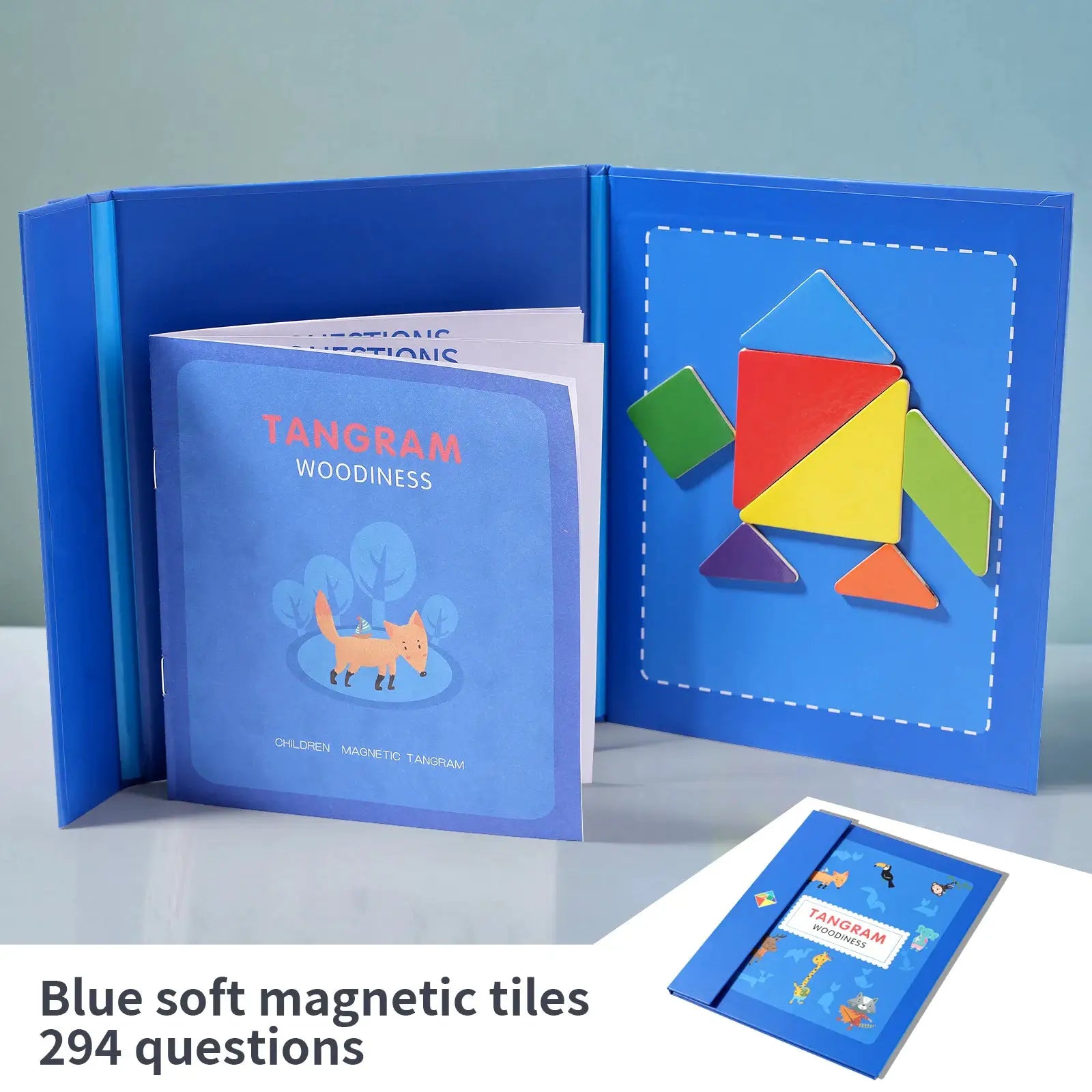 Wooden Jigsaw Magnetic Tangram Puzzle Book For Children Montessori Educational Toy Portable Learning Intelligence