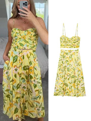 Floral Print Two Piece Set Women Crop Camisole A Line Skirt Beachwear