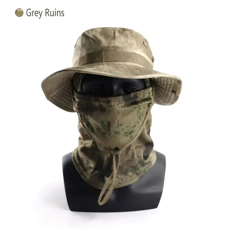 Simples Market camo boonie hat with adjustable neck gaiter mask for hiking and UV protection