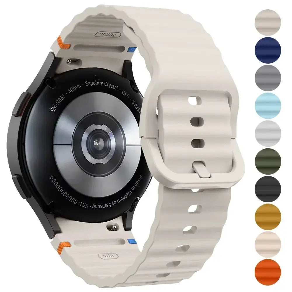 Original Simples Market silicone band for Samsung Galaxy Watch, beige; fits 40-47mm models; available in colors.